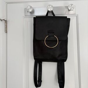 ABLE Fozi Black Leather Backpack with Gold Accent